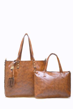 Textured Tote Bag With Tassel