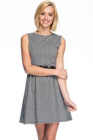 DOGTOOTH BELTED DRESS 