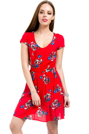 RED FLORAL CLASSIC DAY DRESS