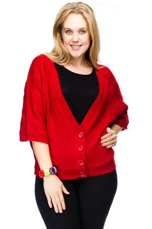 PLUS SIZE RED KNITTED CARDIGAN
