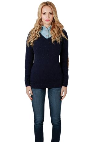 V-Neck Jumper With Elbow Patches